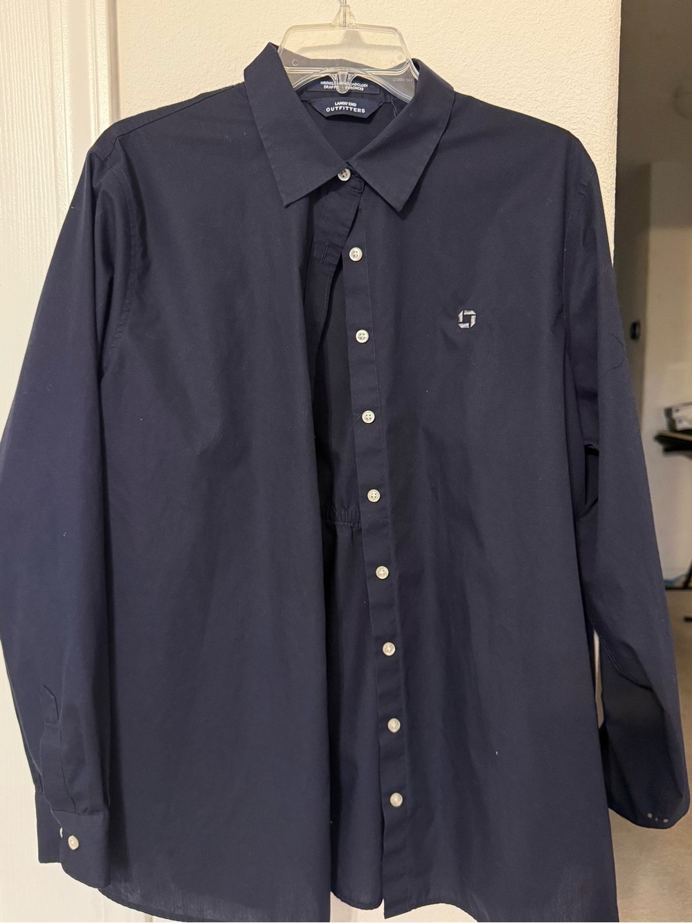 Lands End Unisex Navy Button-Up Dress Shirt